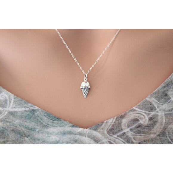 Sterling Silver Ice Cream Charm Necklace, Silver Ice Cream Necklace - Picture 1 of 3